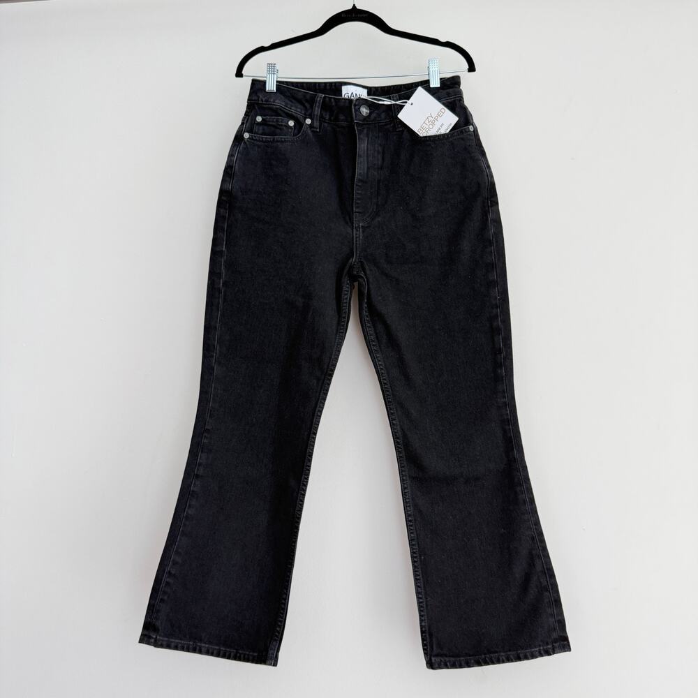 GANNI Betzy Jeans Women 29 Black Flare Slim High Rise Bootcut Cropped Minimalist